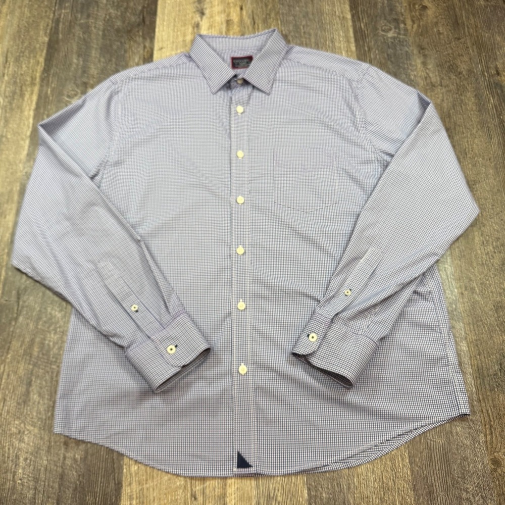 UNTUCKit Button Down Shirt Mens XL Blue Micro Check Slim Fit Performance Stretch